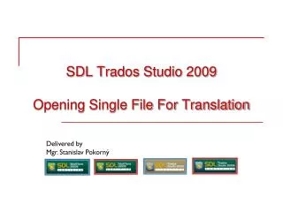 SDL Trados Studio 2009 Opening Single File For Translation