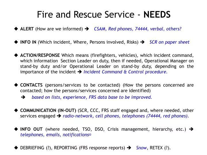 fire and rescue service needs