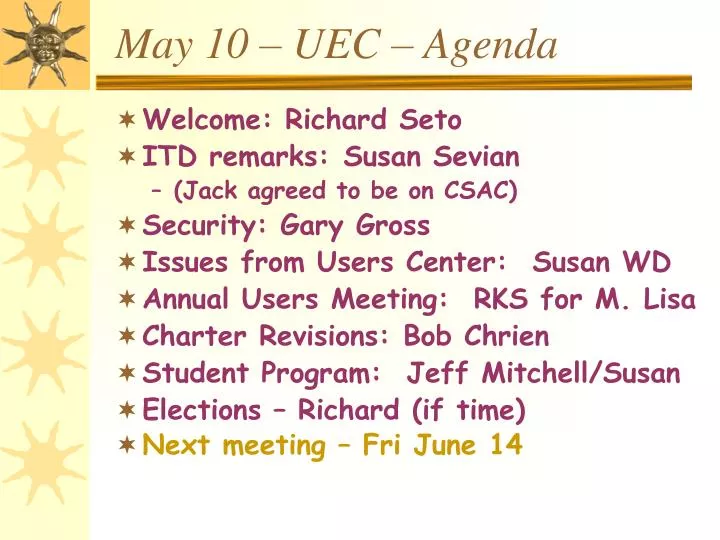may 10 uec agenda