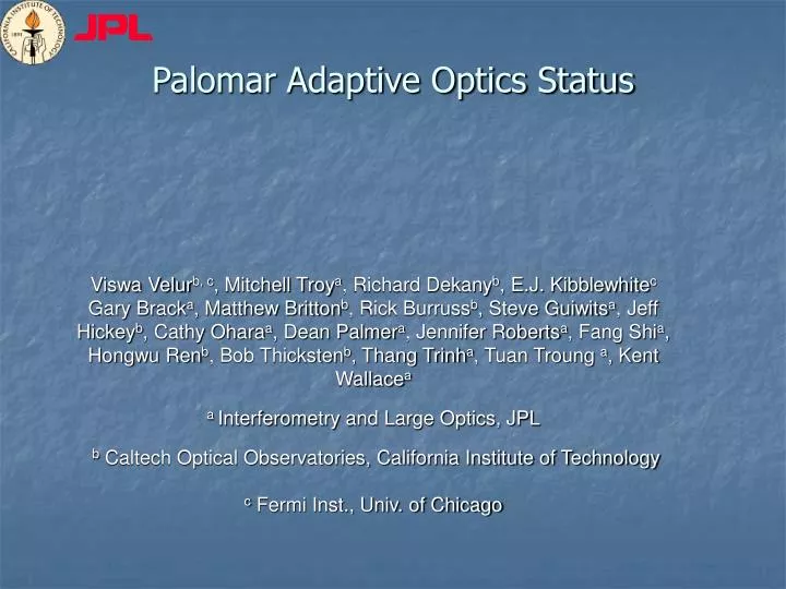 palomar adaptive optics status