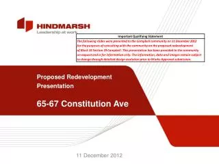 Proposed Redevelopment Presentation 65-67 Constitution Ave