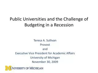 Public Universities and the Challenge of Budgeting in a Recession