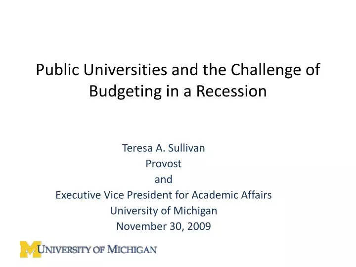 public universities and the challenge of budgeting in a recession