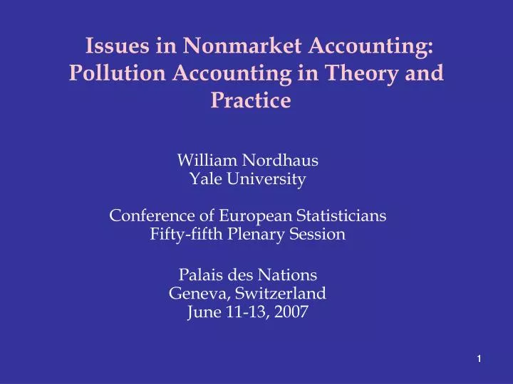 issues in nonmarket accounting pollution accounting in theory and practice