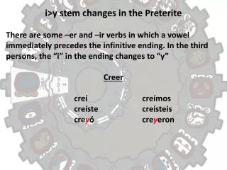 i &gt;y stem changes in the Preterite