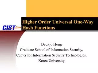 Higher Order Universal One-Way Hash Functions