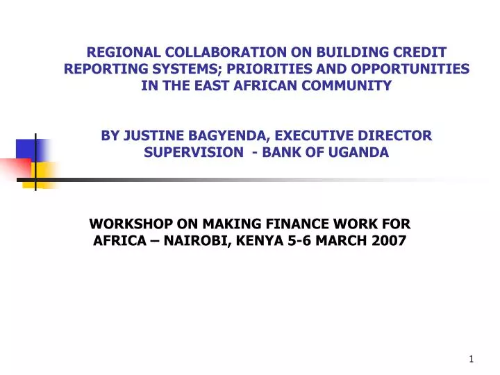 workshop on making finance work for africa nairobi kenya 5 6 march 2007