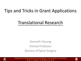 Tips and Tricks in Grant Applications Translational Research