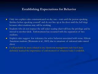 Establishing Expectations for Behavior