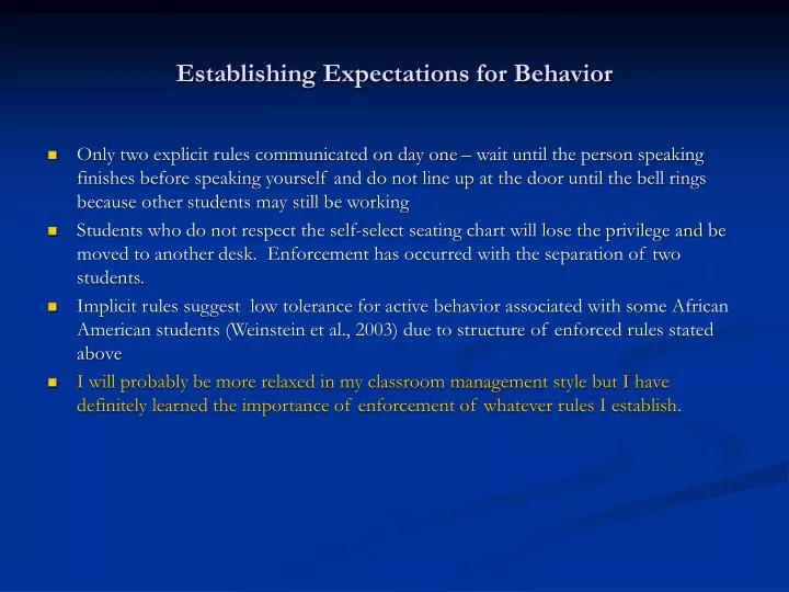 establishing expectations for behavior