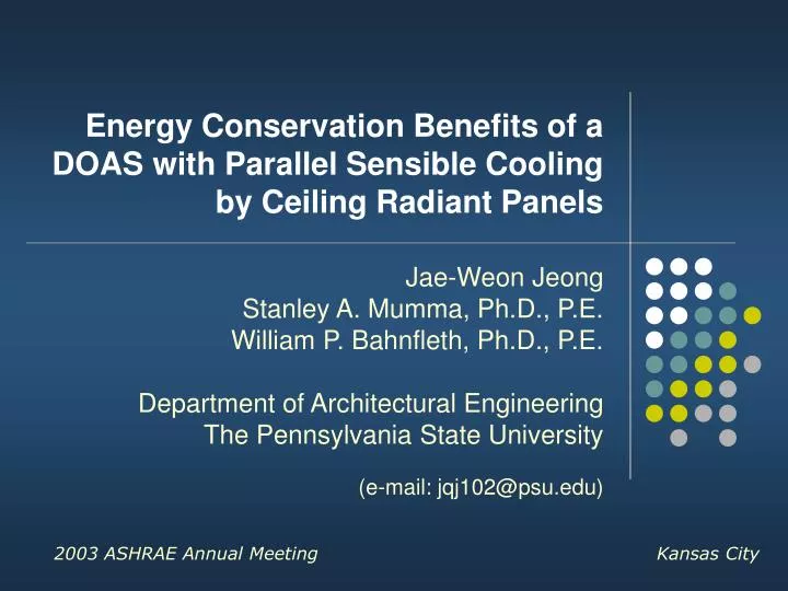 energy conservation benefits of a doas with parallel sensible cooling by ceiling radiant panels