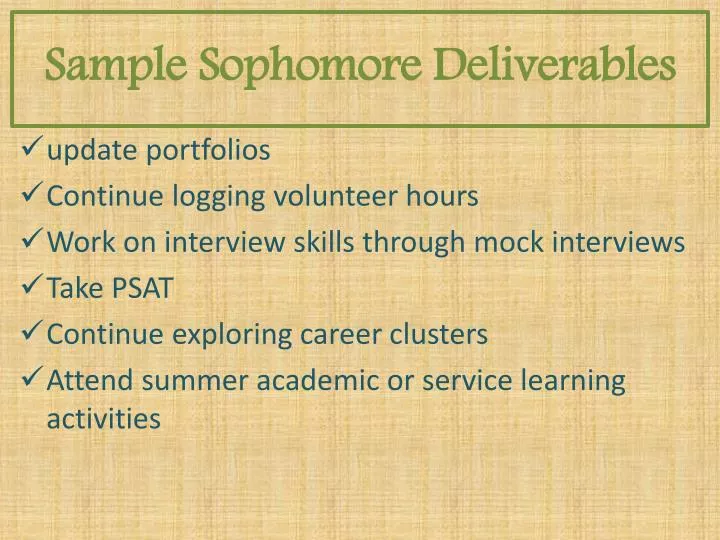 sample sophomore deliverables