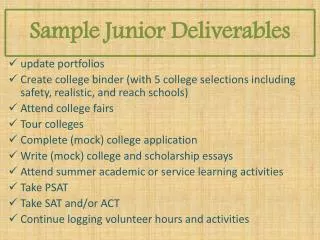 Sample Junior Deliverables