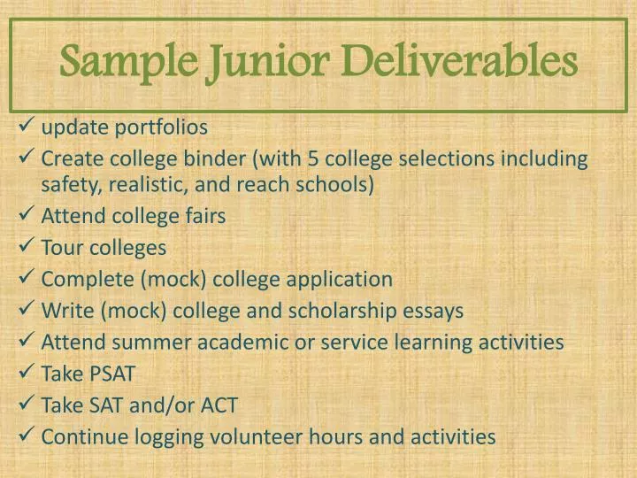 sample junior deliverables
