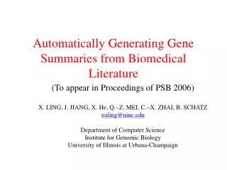 Automatically Generating Gene Summaries from Biomedical Literature