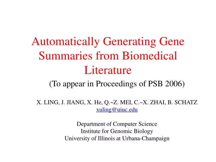 automatically generating gene summaries from biomedical literature