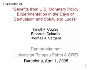 Ramon Marimon Universitat Pompeu Fabra &amp; CREi Barcelona, April 1, 2005