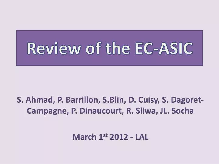 review of the ec asic