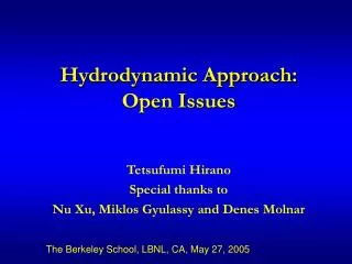Hydrodynamic Approach: Open Issues