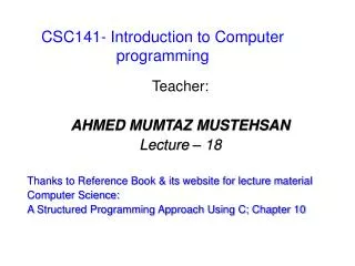 CSC141- Introduction to Computer programming