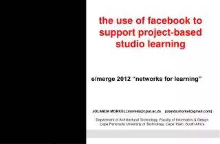 t he use of facebook to support project?based s tudio learning