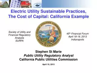 Electric Utility Sustainable Practices, The Cost of Capital: California Example