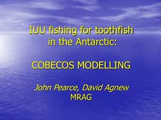 IUU fishing for toothfish in the Antarctic: COBECOS MODELLING John Pearce, David Agnew MRAG