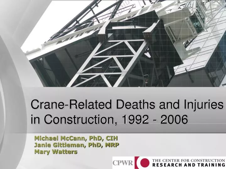 crane related deaths and injuries in construction 1992 2006