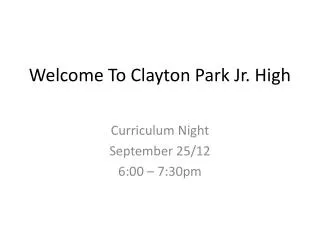 Welcome To Clayton Park Jr. High