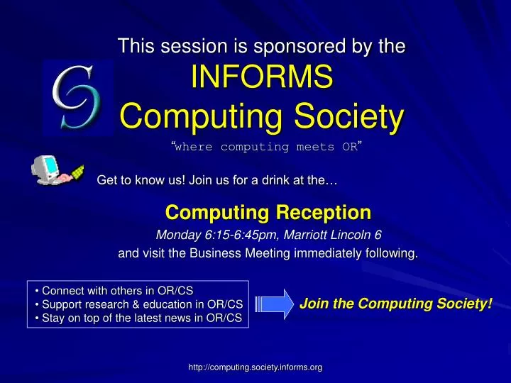 this session is sponsored by the informs computing society