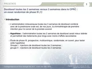 doc taxel toutes les 2 semaines versus 3 semaines dans le cprc un essai randomis de phase iii 1