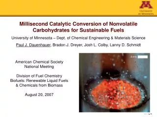 Millisecond Catalytic Conversion of Nonvolatile Carbohydrates for Sustainable Fuels