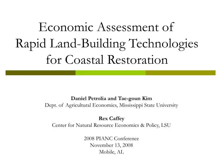 economic assessment of rapid land building technologies for coastal restoration