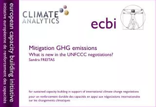 Mitigation GHG emissions What is new in the UNFCCC negotiations? Sandra FREITAS