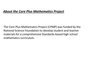 About the Core Plus Mathematics Project