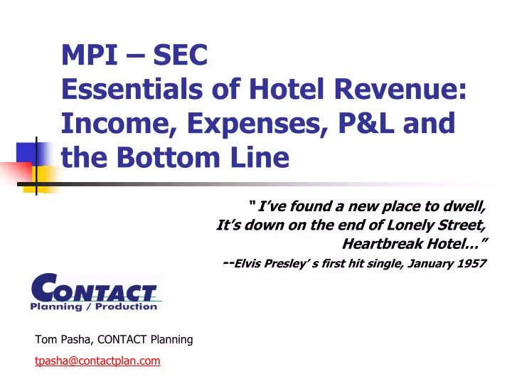 mpi sec essentials of hotel revenue income expenses p l and the bottom line