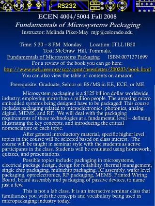 ECEN 4004/5004 Fall 2008 Fundamentals of Microsystems Packaging