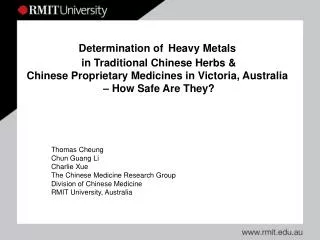 Thomas Cheung Chun Guang Li Charlie Xue The Chinese Medicine Research Group