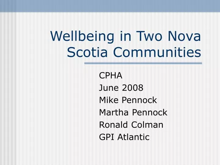 wellbeing in two nova scotia communities