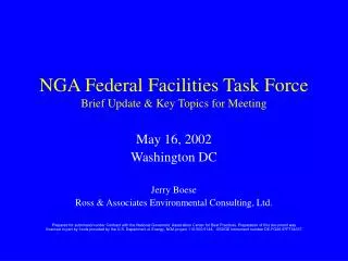 NGA Federal Facilities Task Force Brief Update &amp; Key Topics for Meeting