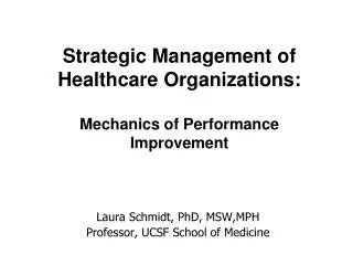 Strategic Management of Healthcare Organizations: Mechanics of Performance Improvement