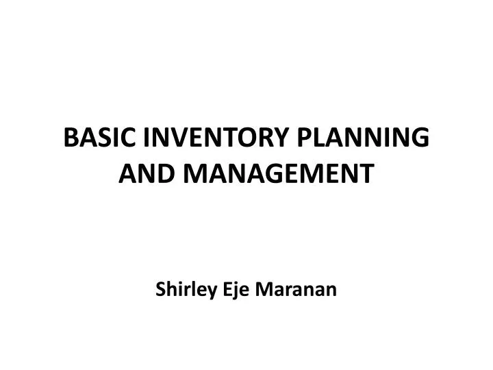 basic inventory planning and management