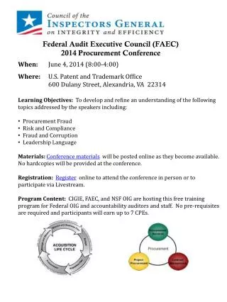 Federal Audit Executive Council (FAEC) 2014 Procurement Conference