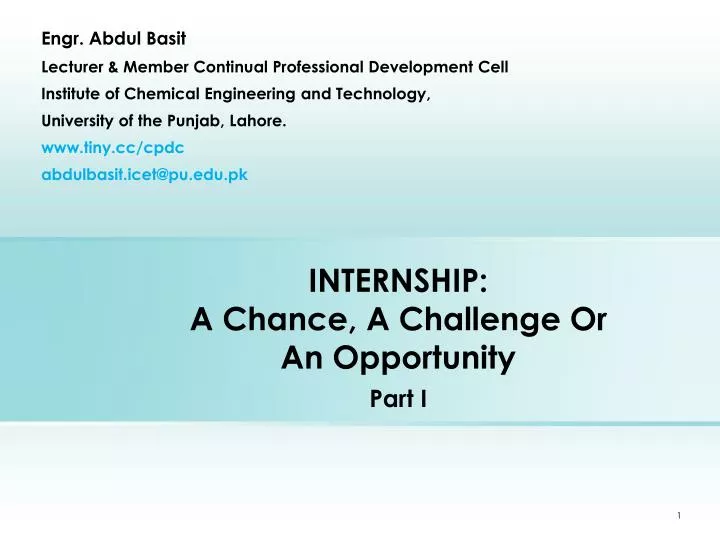 internship a chance a challenge or an opportunity part i