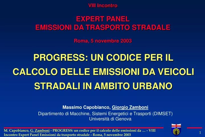 progress un codice per il calcolo delle emissioni da veicoli stradali in ambito urbano