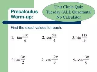 Precalculus Warm-up: