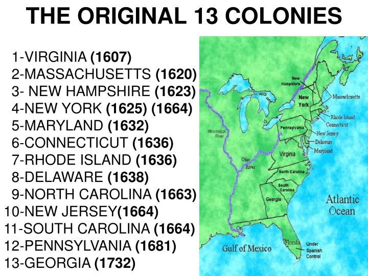 The Original 13 Colonies N 