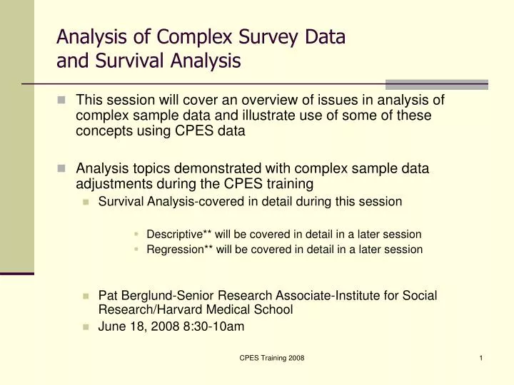 analysis of complex survey data and survival analysis