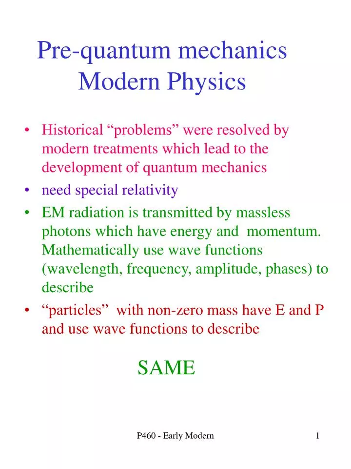 pre quantum mechanics modern physics