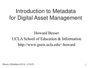 Introduction to Metadata for Digital Asset Management